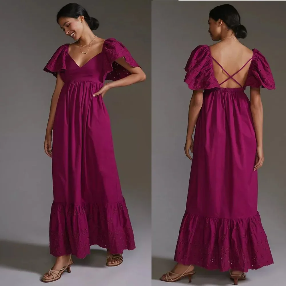 Anthropologie En Saison Flutter-Puff Sleeve Maxi Dress size M new with tag